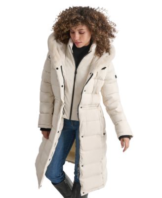DKNY Women's Faux-Fur-Trim Hooded Bibbed Puffer Coat - Macy's