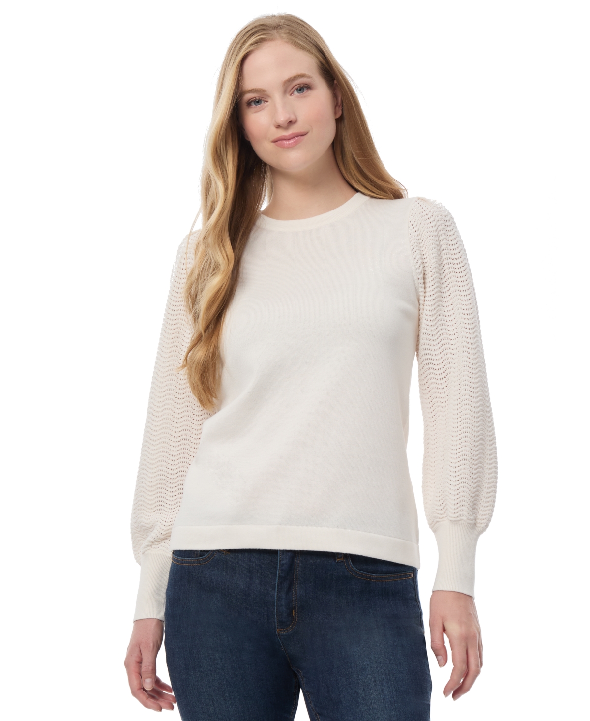 Jones New York Pointelle Stitch Sleeve Sweater In Jones White
