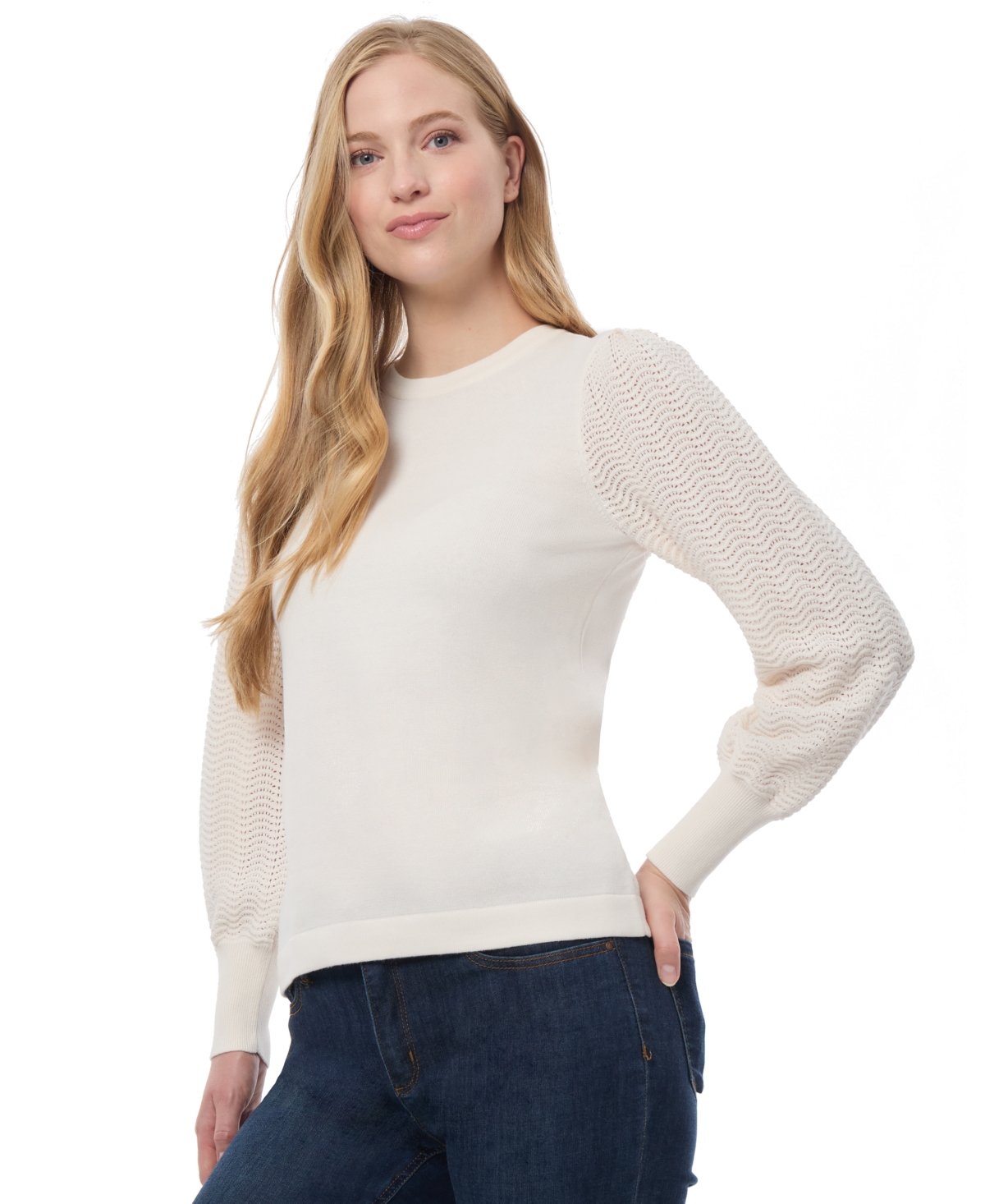 Jones New York Pointelle Stitch Sleeve Sweater In Jones White