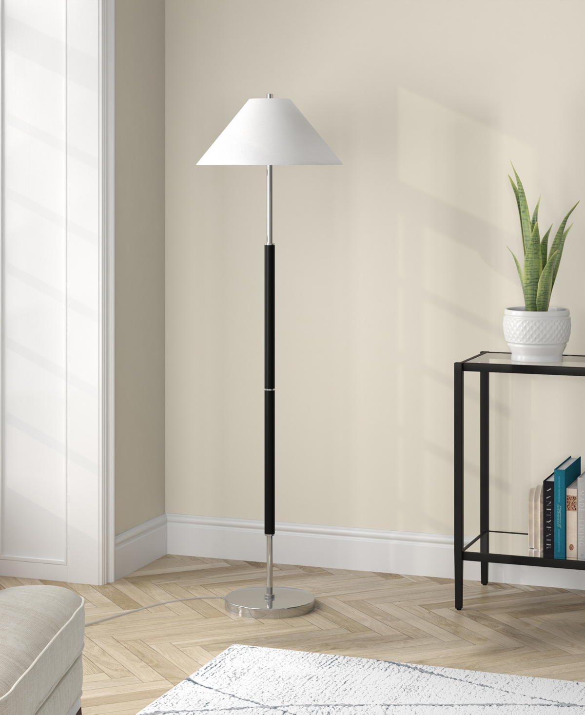 Hudson & Canal 18" Metal Simona 2-light Floor Lamp In Matte Black,polished Nickel