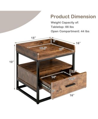 Nightstand Side End Sofa Table w/ Drawer Metal Frame for Living Room Bedroom