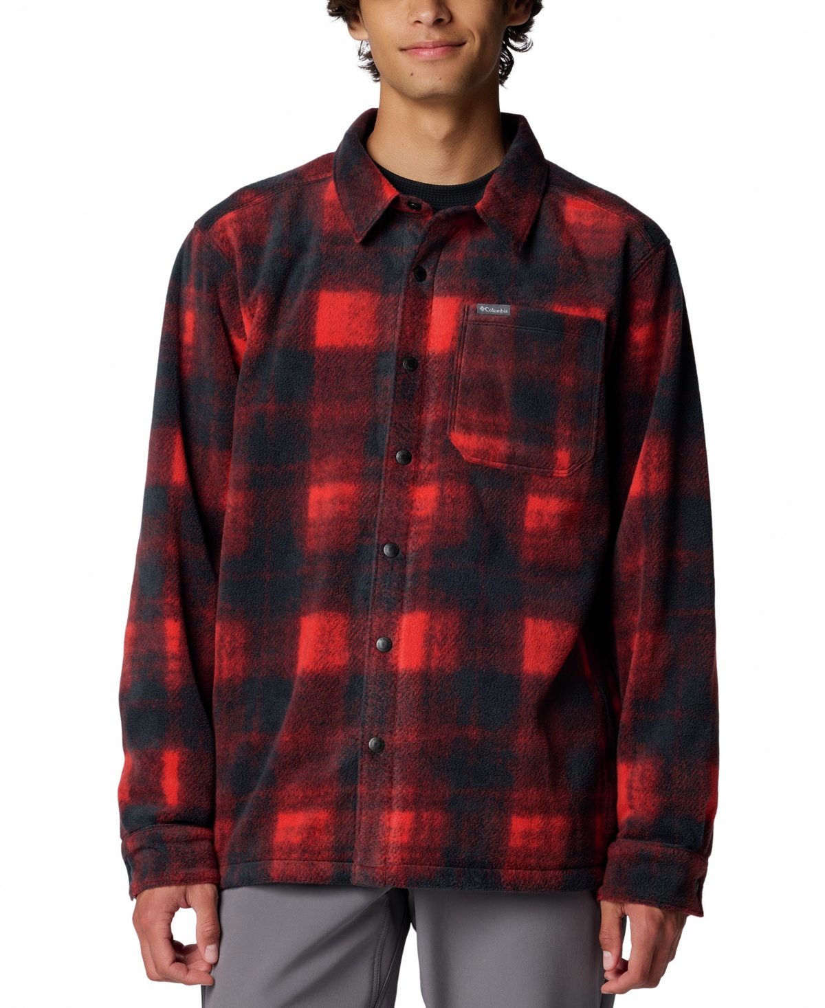 Columbia Men's Steens Mountain Ii Plaid Fleece Shirt Jacket In Sail Red Omblur