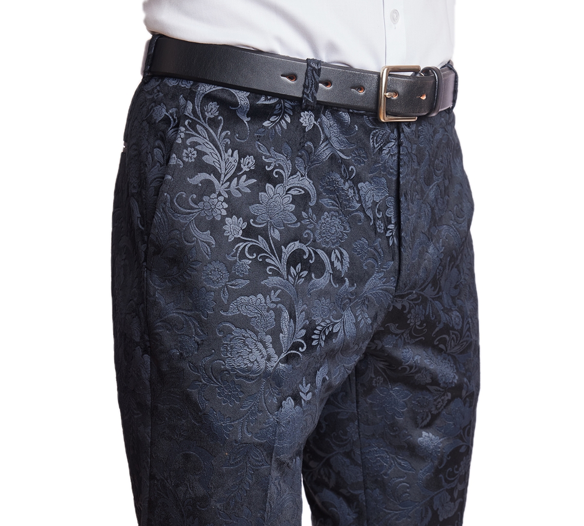 Paisley & Gray Men's Sloane Slim FitTuxedo Pants - Black Floral Velvet
