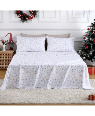 4 Pieces Christmas Cotton Flannel Bedding Sheet Set, Queen