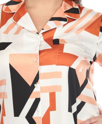 Plus Size Printed Satin Pajama Set