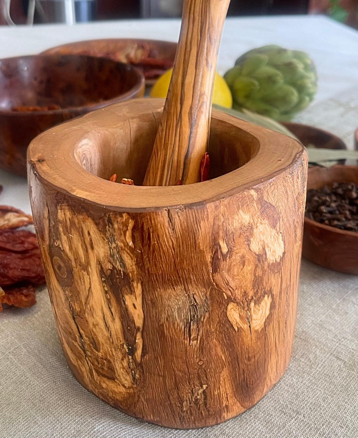 BeldiNest Olive Wood Rustic Pestle and Mortar