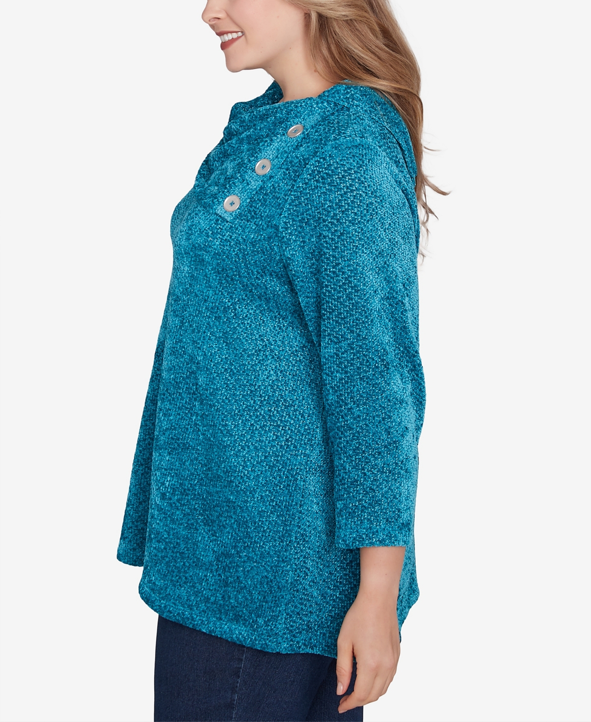 Ruby Rd. Plus Size Split Cowl Neck Chenille Shine Knit Top