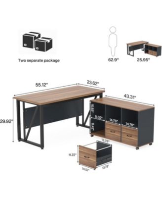 55-Inch Executive Computer Desk with 43-Inch Lateral File Cabinet, Large Workstation Business Furniture, L Shaped Desk with Drawers and Storage Shelves for Home Office