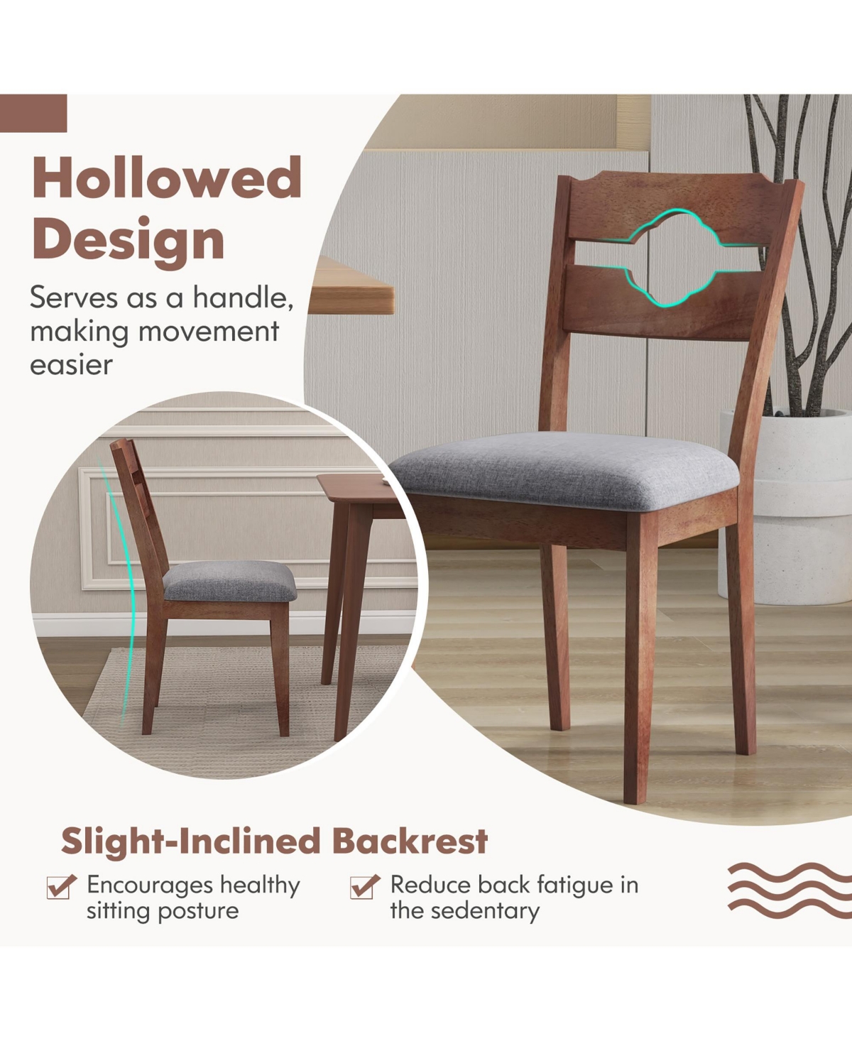 Gymax Set of 4 Dining Chair w/ Padded Seat High Back Rubber Wood Frame Kitchen Chairs - Brown+grey