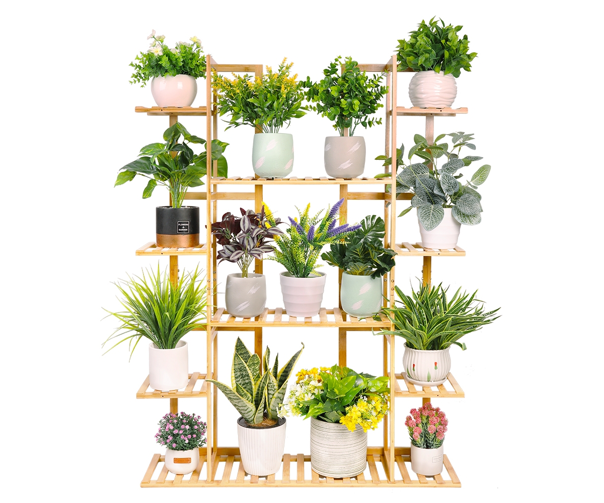 Garden Potted Flower Plant Stand 9 Tier Wood Corner Display Shelf Shelving Rack - Natural