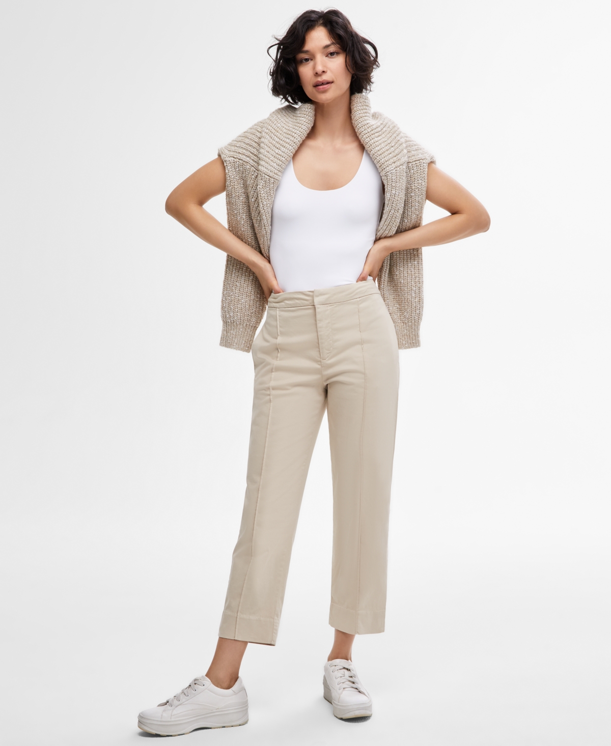 Women's Cotton-Blend Seamed Ankle Trousers - Sand
