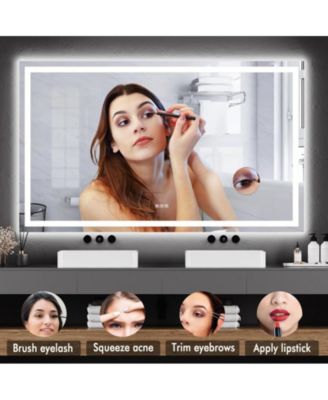 LED Bathroom Mirror 60X36“ Wall-Mounted Vanity Mirrors Stepless Dimmable Wall Mirrors with 3X Magnification, Anti-Fog, Backlit + Front Lit, Memory Function, Waterproof, Tempered Glass