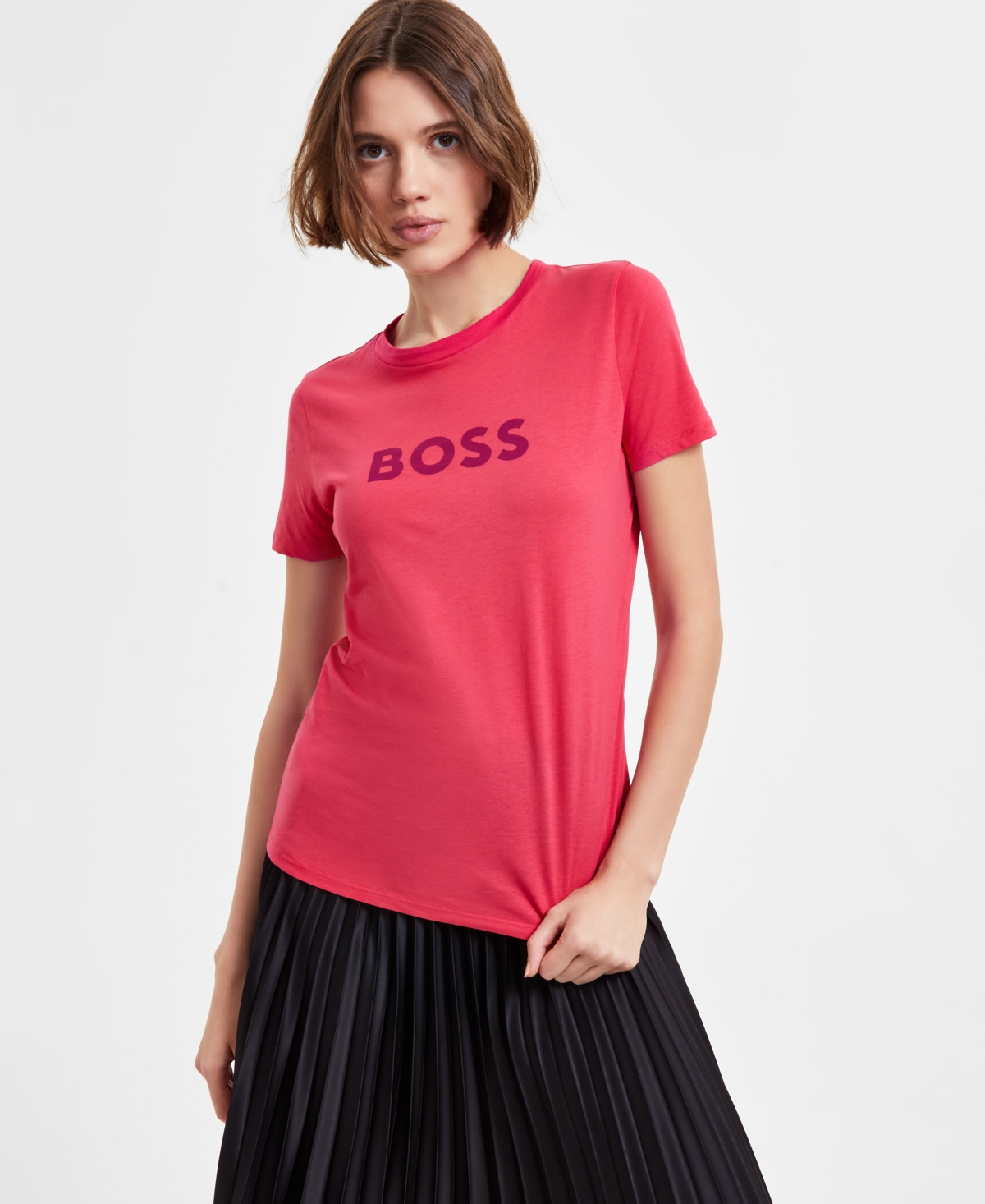 Women's Cotton Logo Crewneck Short-Sleeve T-Shirt - Dark Pink