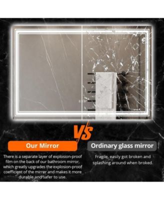 55x30 Anti-Fog LED Bathroom Mirror with Dual Light Source, Dimmable Brightness, 3 Color Temperatures, Memory Function, Tempered Glass, Easy Installation, Modern Vanity Design