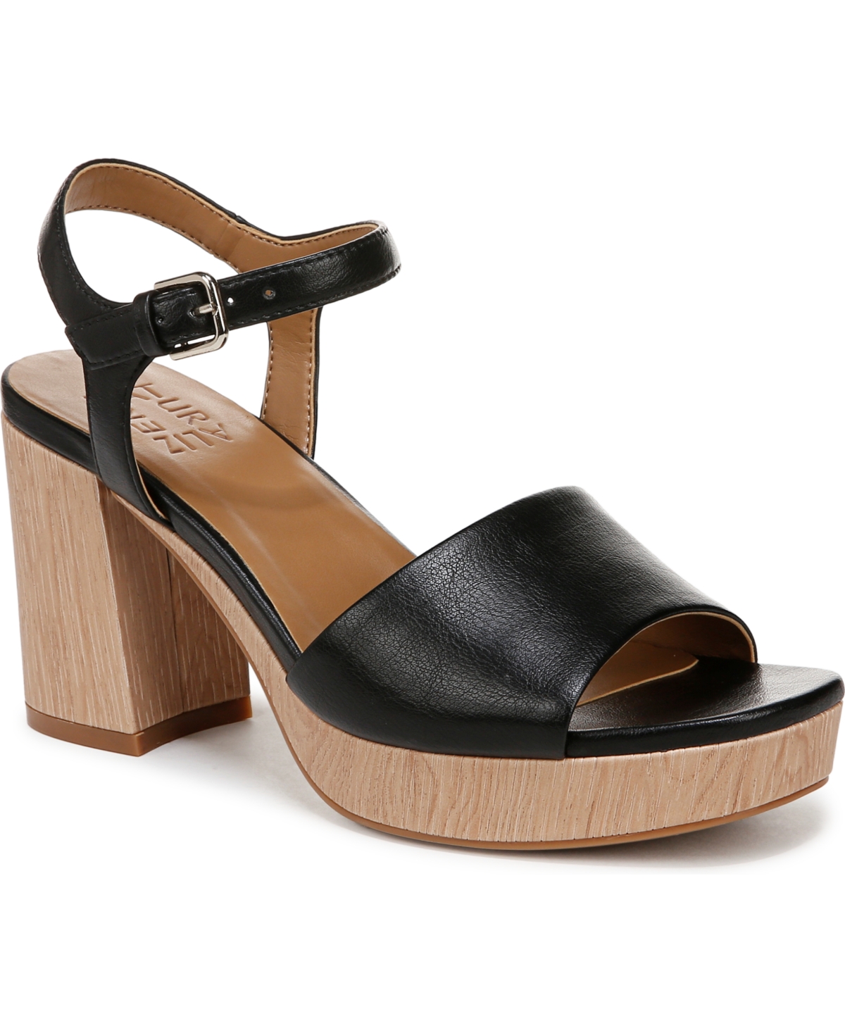 Naturalizer Lilly Platform Sandals In Black Faux Leather,wood Embossed