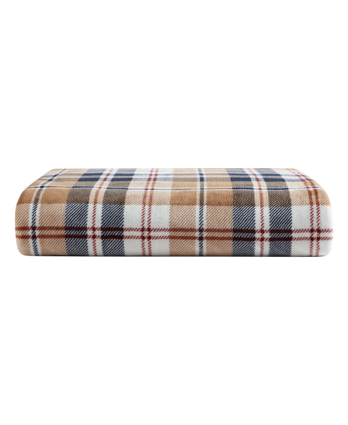 Eddie Bauer Trailhead Plaid Plush Reversible Blanket, King In Camel,navy
