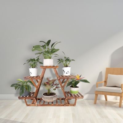 Wooden Plant Stand 6 Tier Bonsai Display Shelf Carbonized Wood for Porch Outdoor