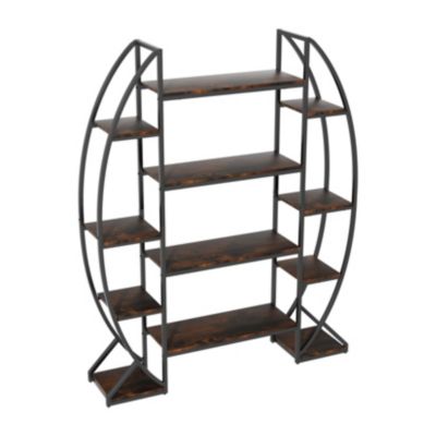 Industrial Curved Oval Bookshelf Metal Multi-tiered Flower Pot Rack Garden Stand