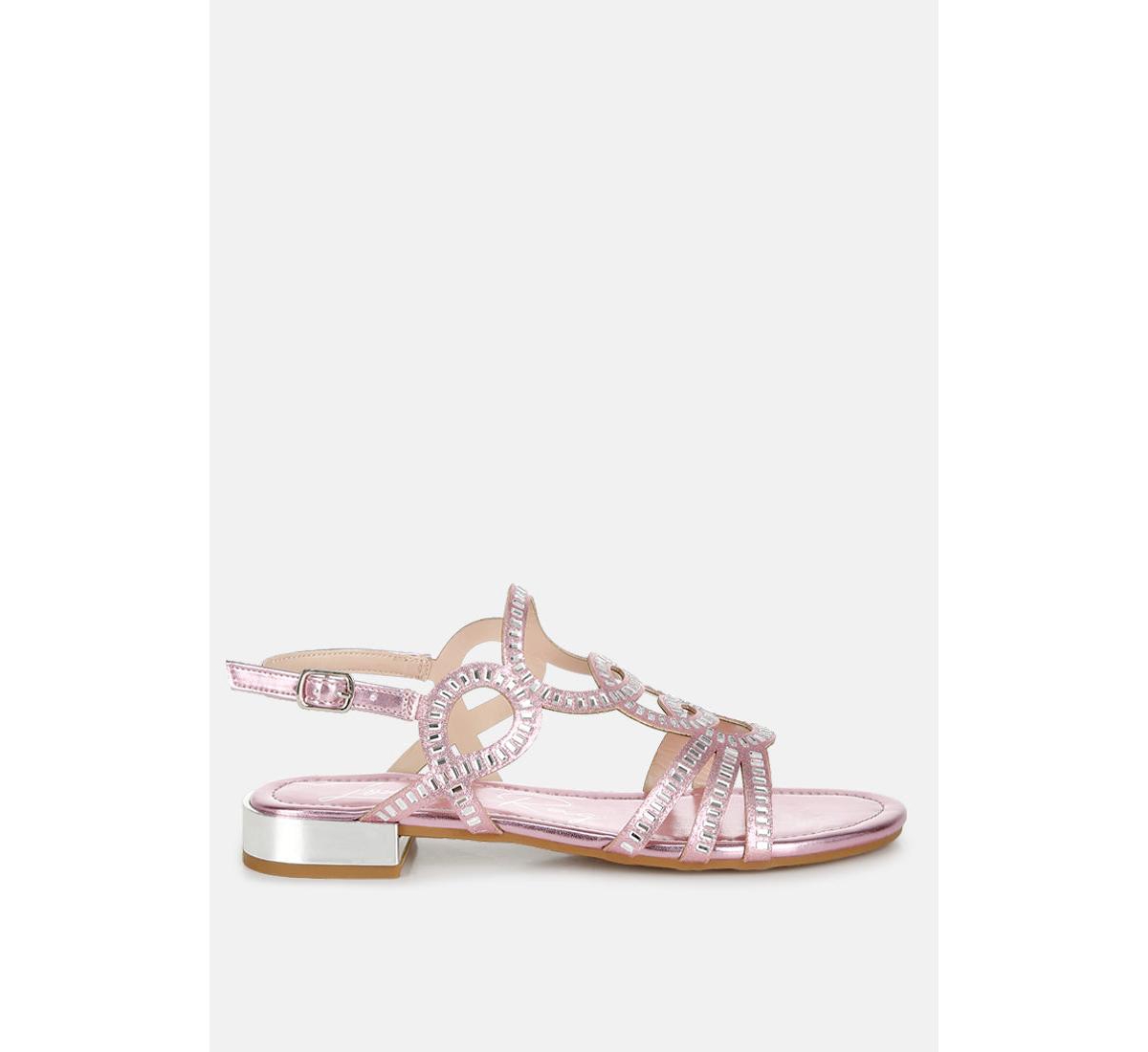 London Rag Jisters Cut Out Detail Rhinestone Flat Sandals