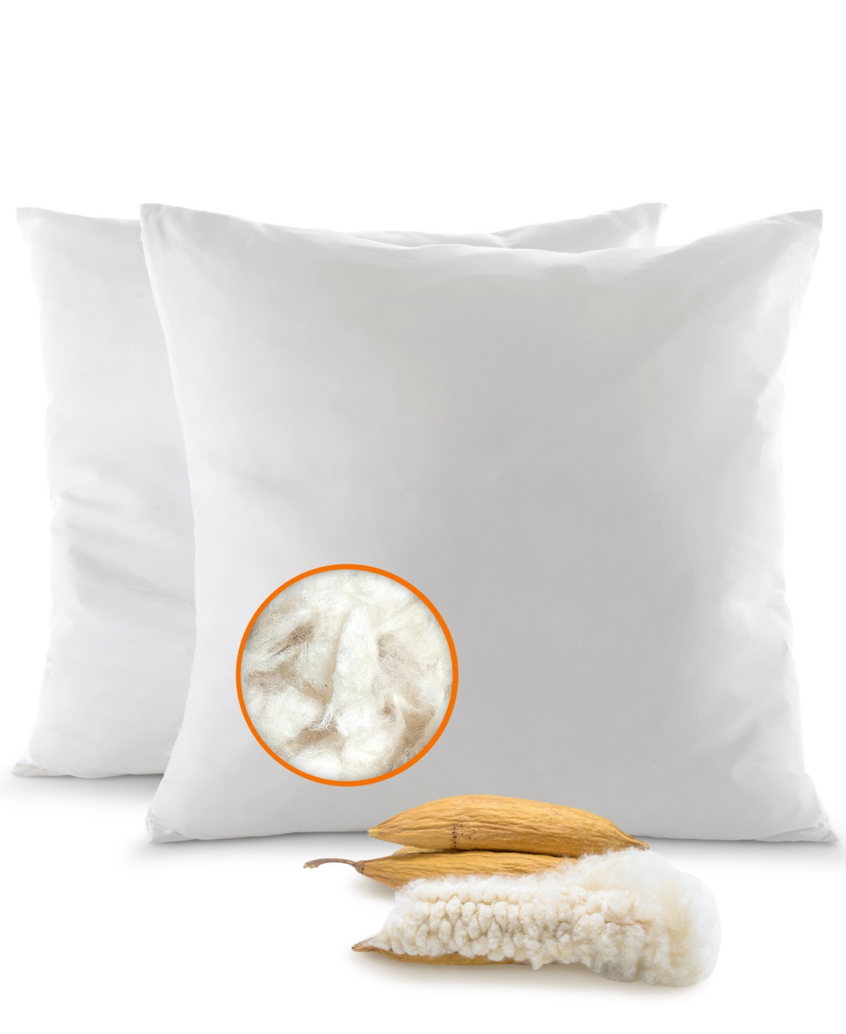 Cheer Collection Natural Kapok 2-pack Pillow Inserts, 16" X 16" In White