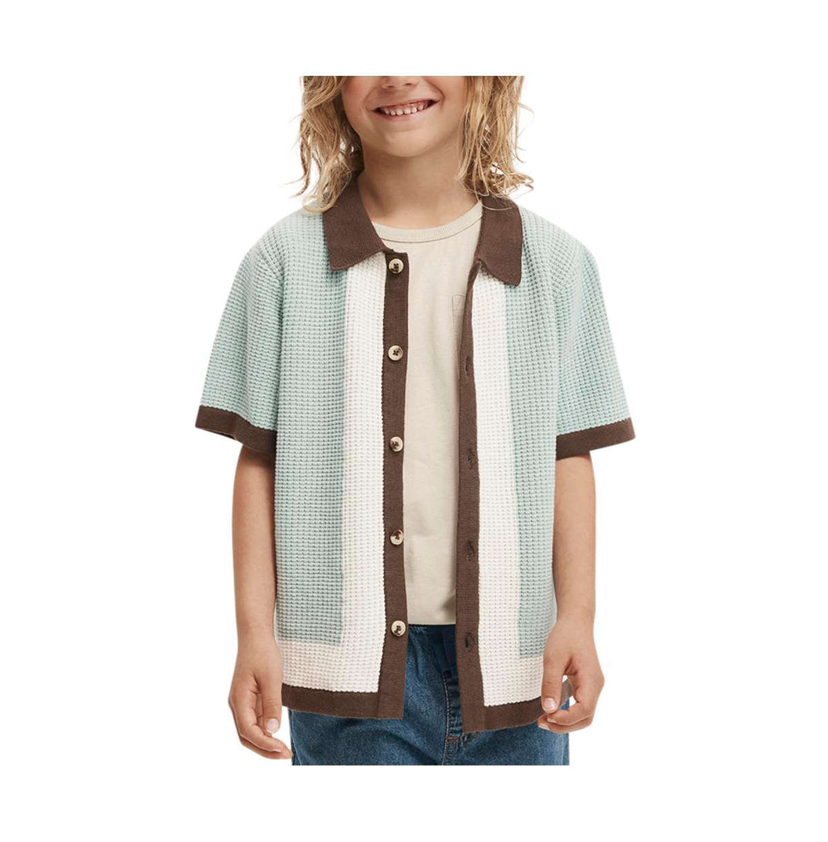 Cotton On Little Boys Little/Big Knitted Short Sleeve Shirt -border stripe