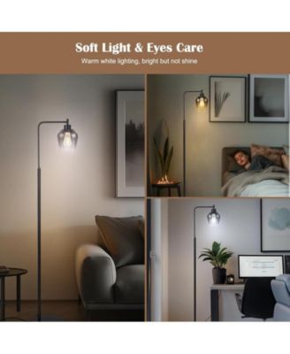 Modern 64-Inch Industrial Floor Lamp with Gradient Black Glass Shades, 8W Dimmable LED Edison Bulb, Foot Pedal & Remote Control, Warm White 3000K Ambiance for Living Room & Bedroom