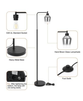 Modern 64-Inch Industrial Floor Lamp with Gradient Black Glass Shades, 8W Dimmable LED Edison Bulb, Foot Pedal & Remote Control, Warm White 3000K Ambiance for Living Room & Bedroom