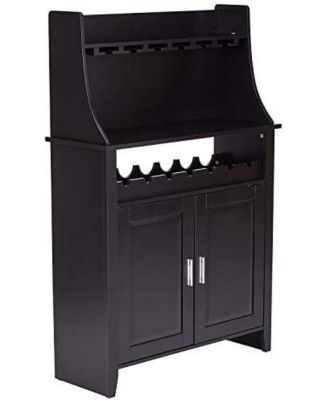 Wood Wine Rack Buffet & Storage Cabinet (Black)