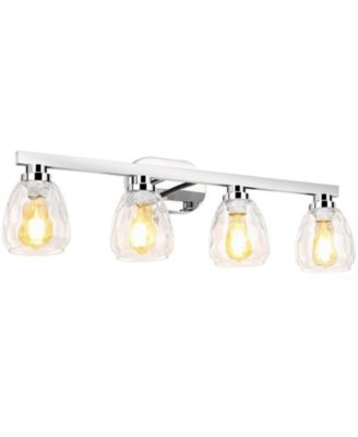 4 Light Bathroom Light Fixtures Chrome with Hammered Glass Shade, Vanity Lighting Fixtures Over Mirror Wall Mount E26 Socket for Hallway Kitchen Bedroom Living Room