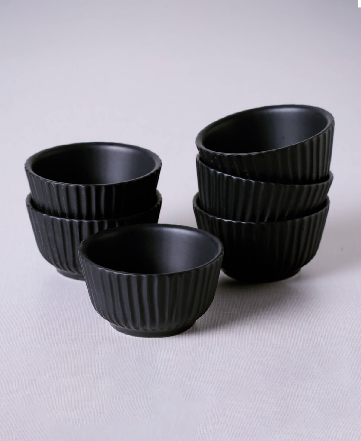 Porto Brasil Stoneware Linhas Ramekins, Set Of 6 In Matte Black