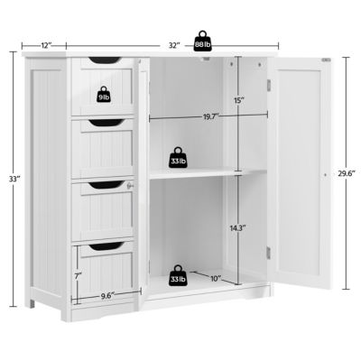 Bathroom Storage Cabinet with 4 Drawers and Double Doors