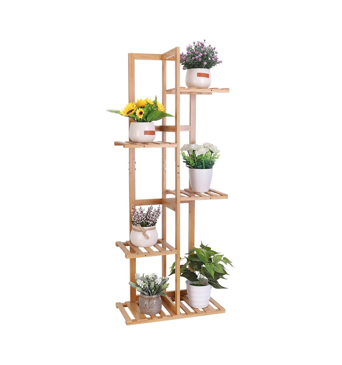 Indoor Outdoor Bamboo Wood Plant Stand Corner Flower Display Rack Shelving Unit - Natural