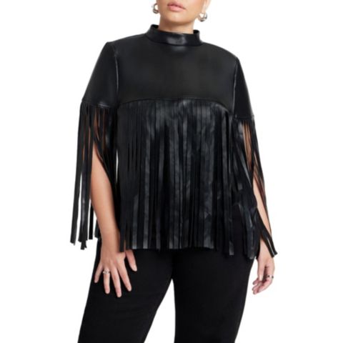 Женские куртки ELOQUII Women's Faux Leather Fringe Cape