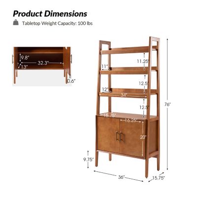 Augusto Mid-century Modern 76'' H x 36'' W Solid Wood Ladder Bookcase with Solid Wood Legs