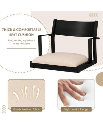 Dining Chair w/ Arms Set of 4 Modern Kitchen Chairs w/ Contoured Backrest Black & Beige