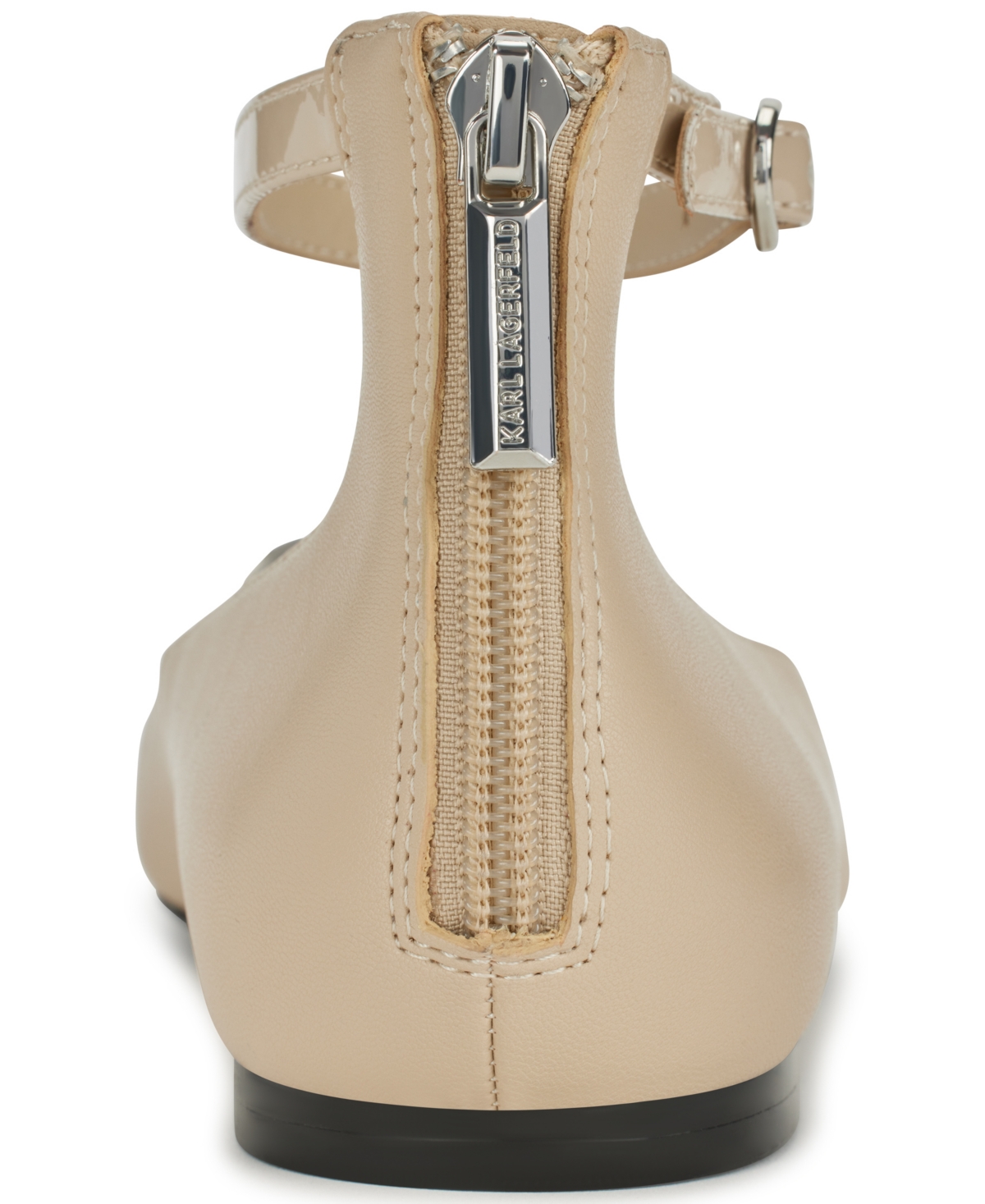 Karl Lagerfeld Zyvia Logo Ankle Strap Flats In Dusty Nude