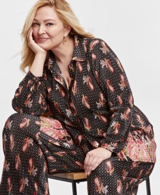JM Collection - Plus Size Paisley-Print Plisse Shirt