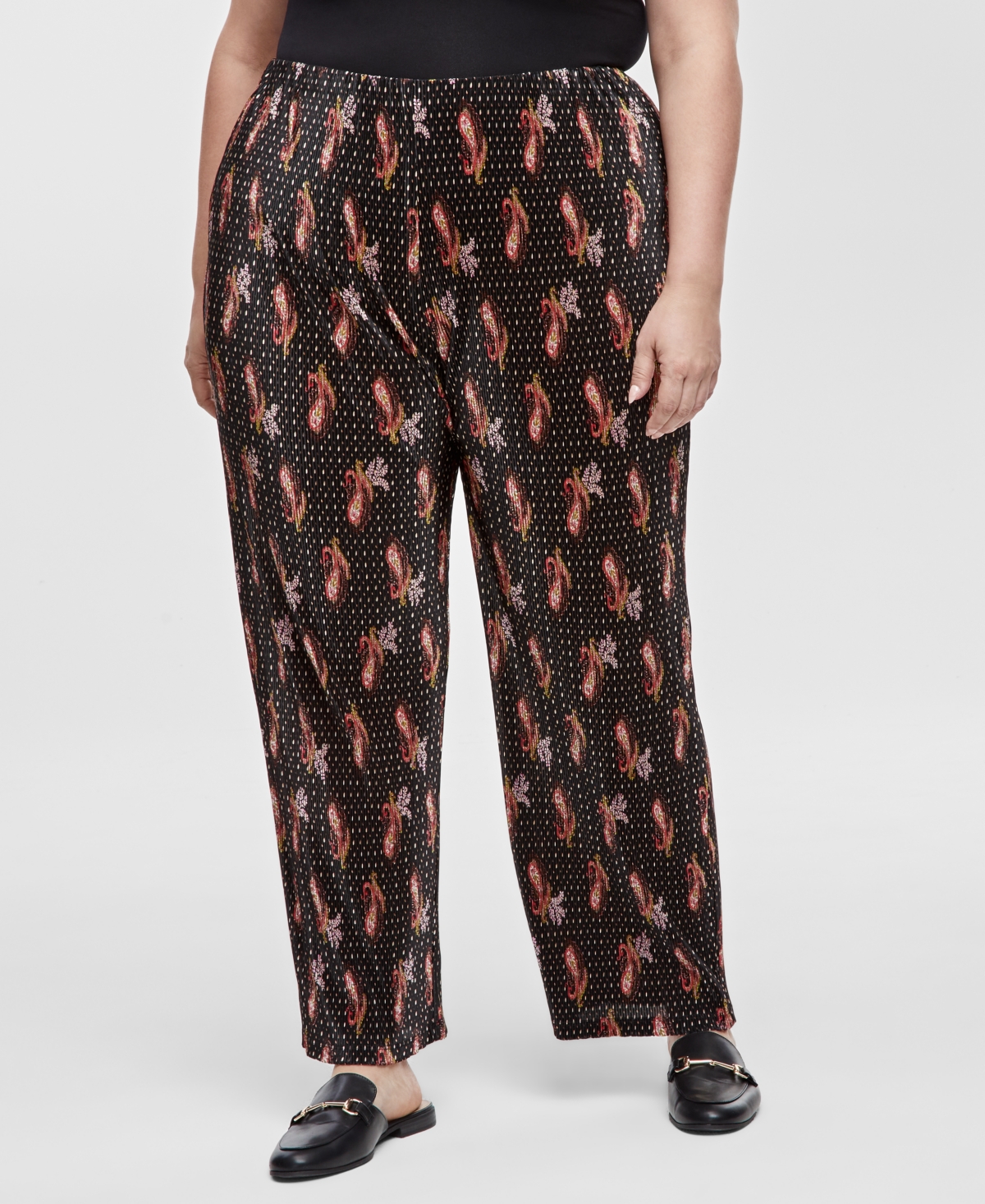 JM COLLECTION PLUS SIZE PLEAT PULL-ON PRINTED PANTS, EXCLUSIVELY AT MACY'S 