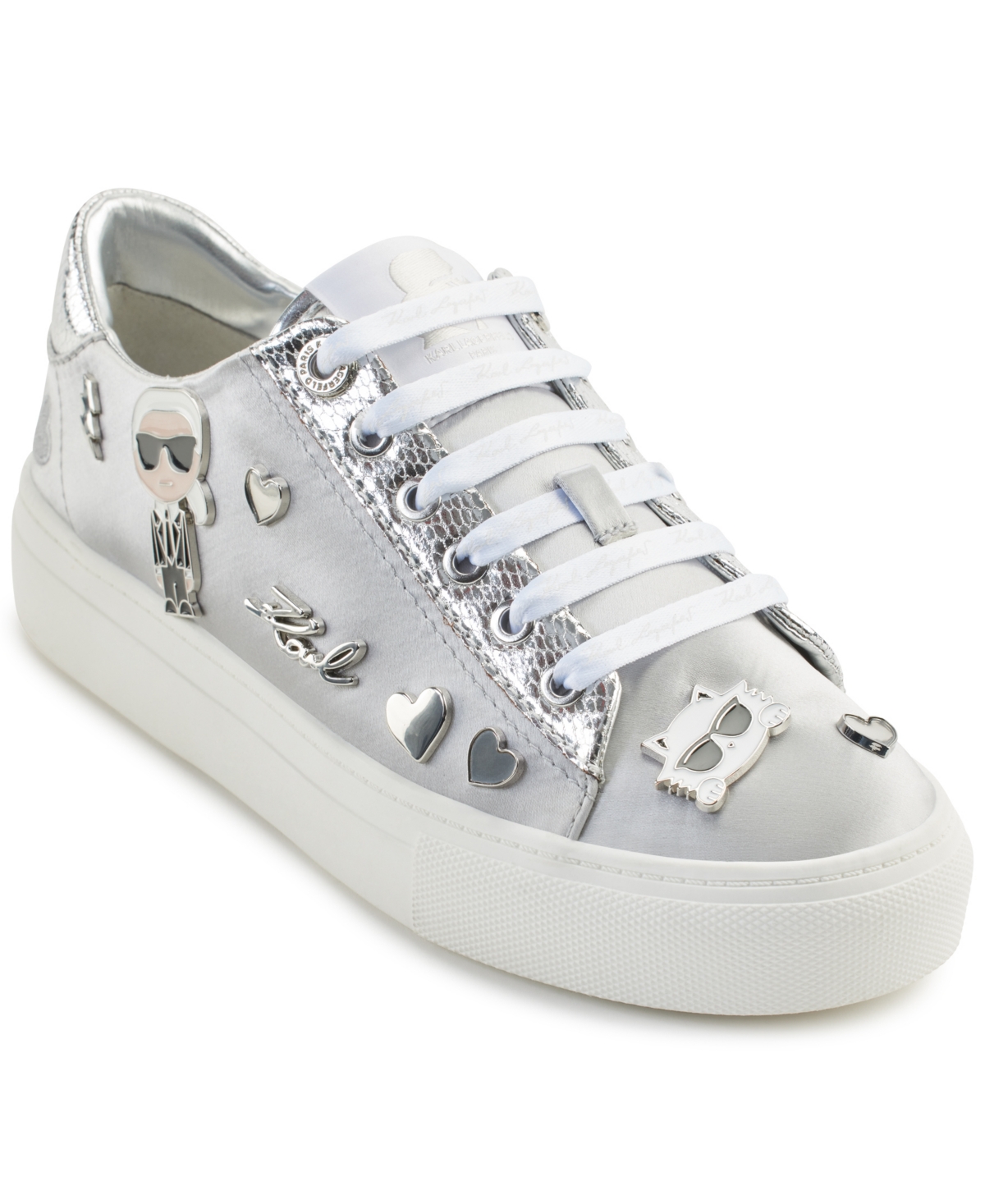 Shop Karl Lagerfeld Women's Cate Pins Lace-up Sneakers In Silver
