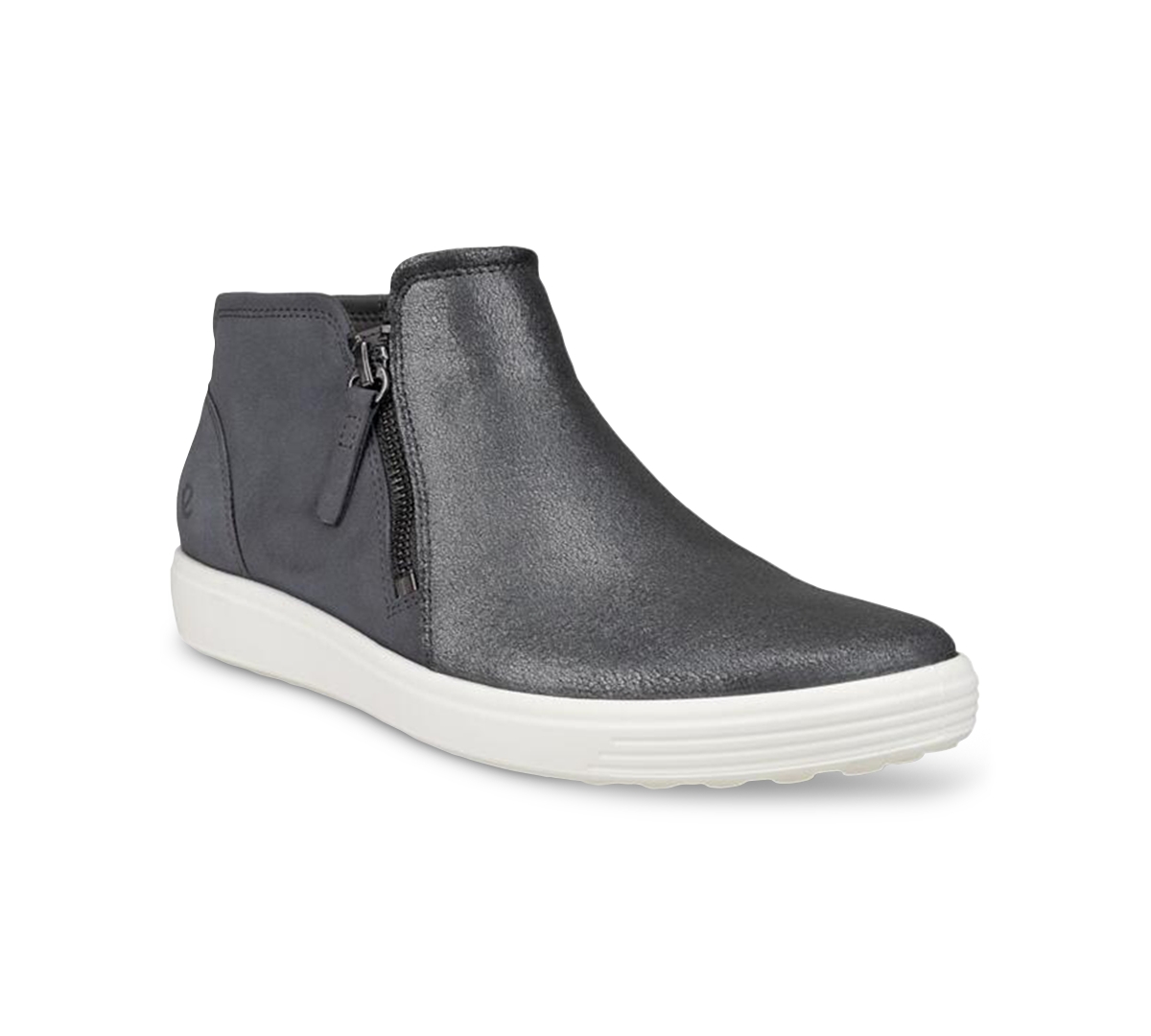 Ecco Soft 7 Mid Top Zip Sneaker In Silver Metallic,magnet Nubuck