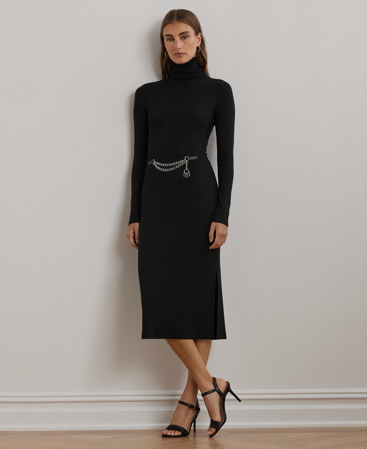Lauren Ralph Lauren Women's Chain-Trim Rib-Knit Turtleneck Dress