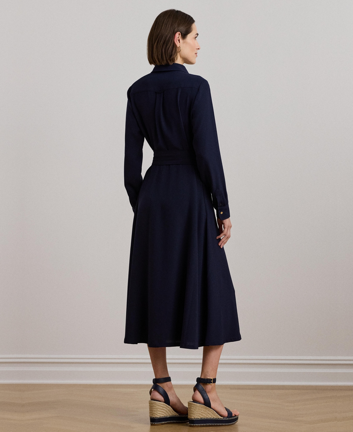 RALPH LAUREN WOMEN'S SELF-BELT LONG-SLEEVE SURPLICE GEORGETTE MIDI DRESS 