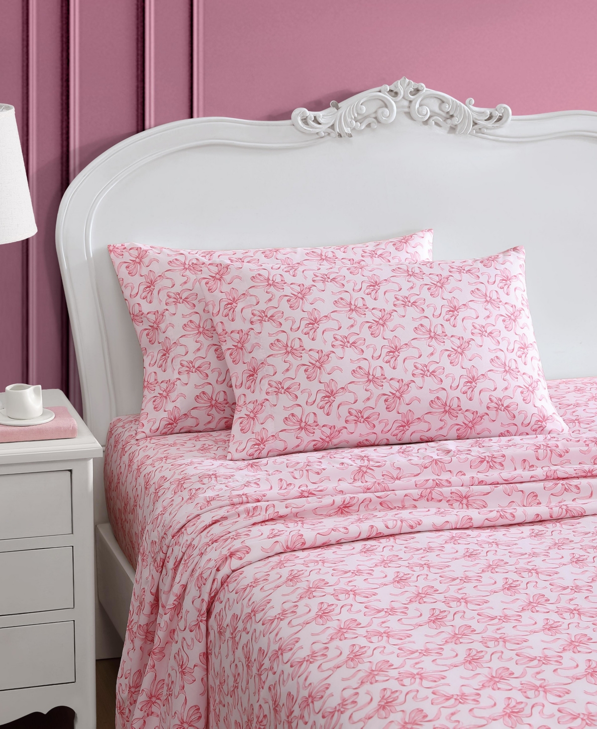 Shop Betsey Johnson Printed Microfiber 3 Piece Sheet Set, Twin In Pink Ballet Bows