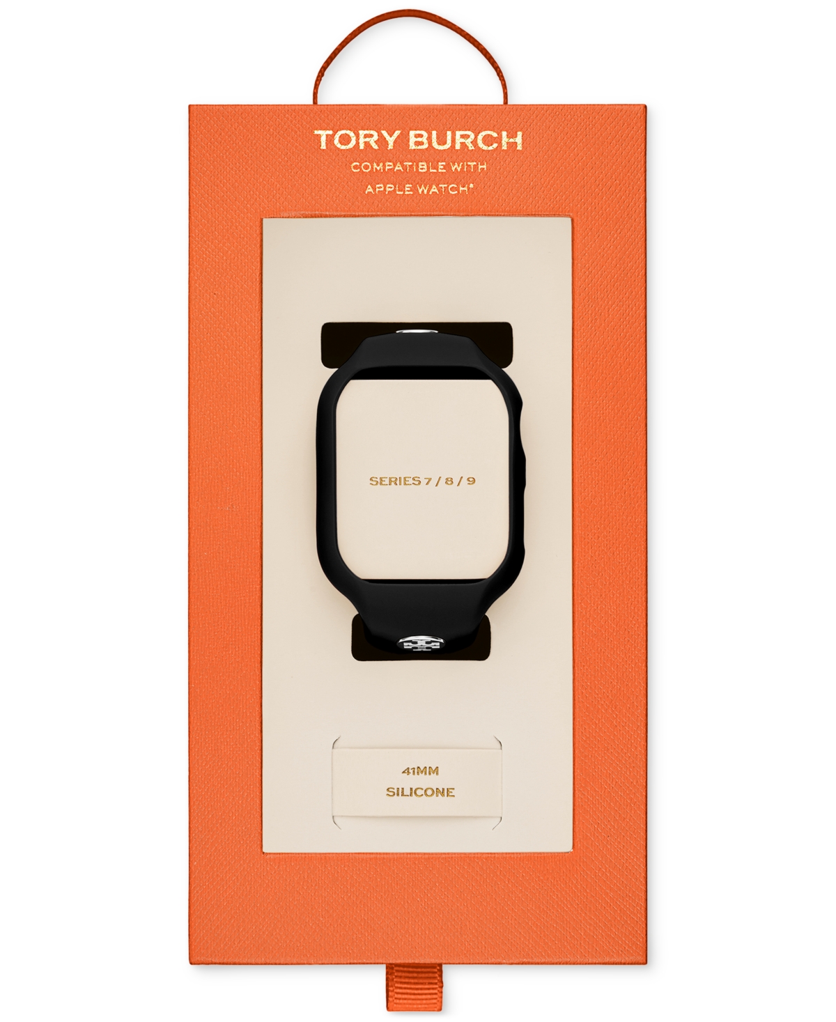 Tory Burch The T Monogram Black Silicone Strap For Apple Watch 41mm In Black