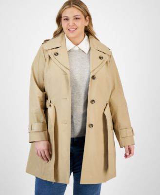 London Fog - Plus Size Single-Breasted Hooded Belted Trench Coat