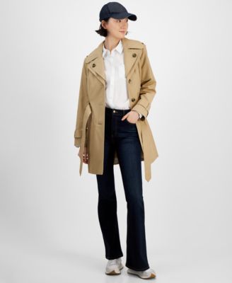 London Fog - Women's Single-Breasted Hooded Belted Trench Coat