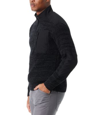Men's Quarter-Zip Long Sleeve Pullover Patch Sweater