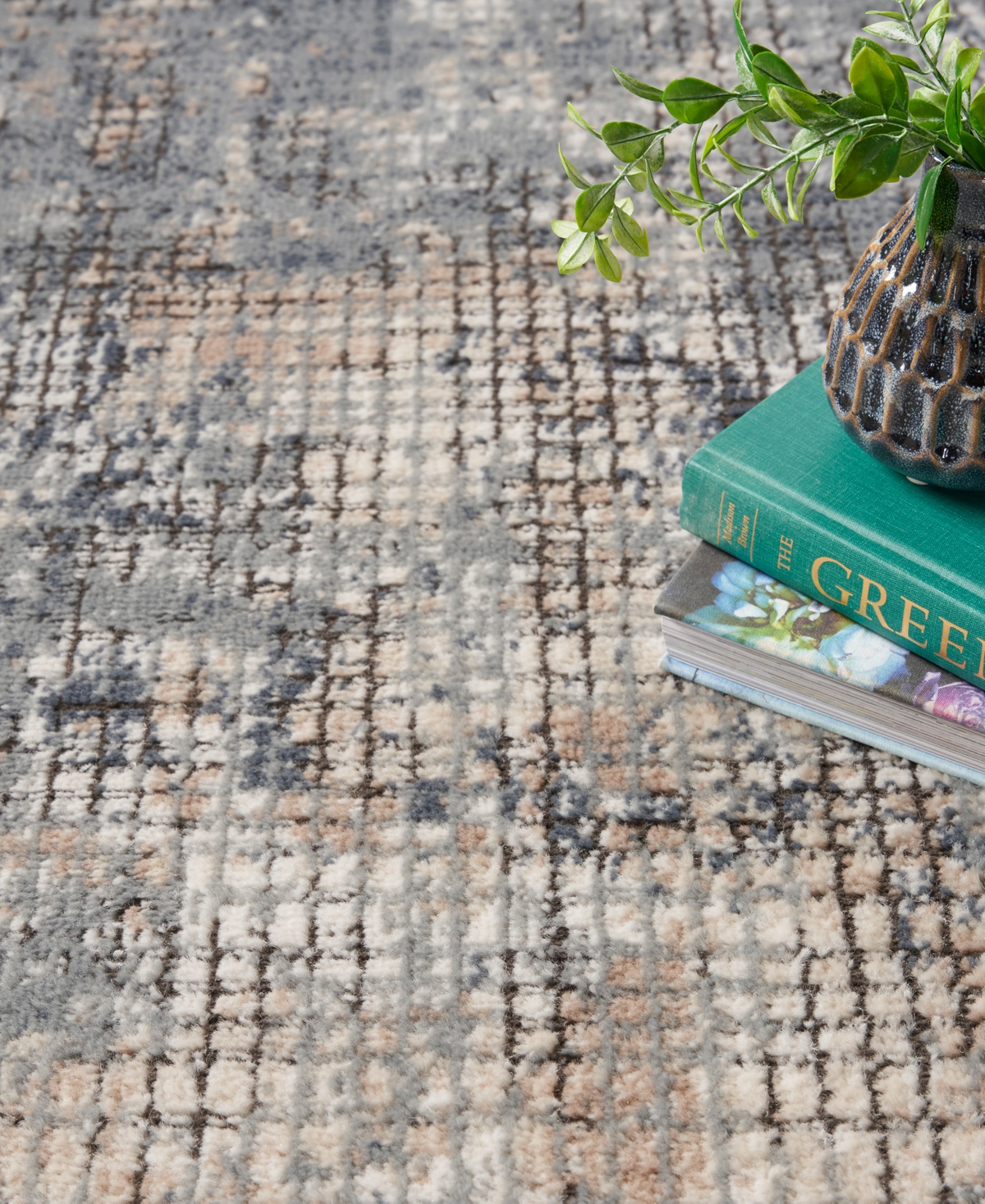 Nourison Home Quarry Qua02 3'9"x5'9" Area Rug In Blue,beige