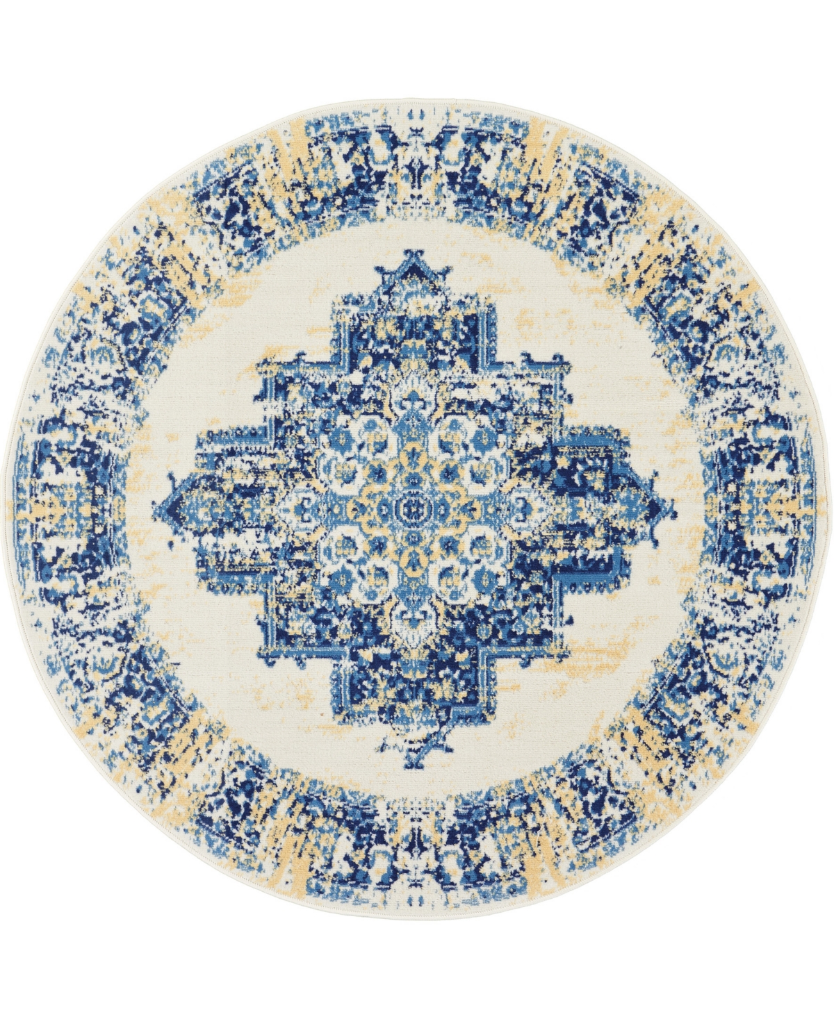 Nourison Home Grafix Grf14 5'3"x5'3" Round Area Rug In White,blue