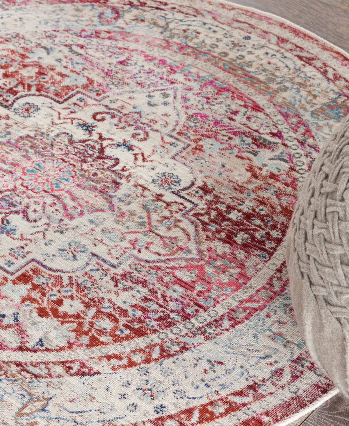 Nourison Home Vintage Kashan Vka07 4'x4' Round Area Rug In Red,ivory